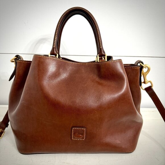 Dooney & Bourke Chestnut Florentine Leather Barlow Satchel Crossbody Handbag - Picture 6 of 16